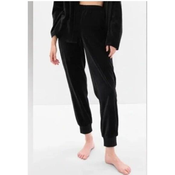 GAP BODY Women's Soft Velour Jogger Lounge Pants Elastic Waist Black S NEW NWT - Picture 1 of 4